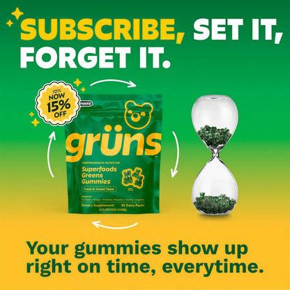 Gruns Adult Greens Gummies & Daily Multivitamin, Prebiotic Fiber, 28 ct | Adaptogens, Superfoods, 20+ Vitamins & Minerals, Digestion, Daily Support